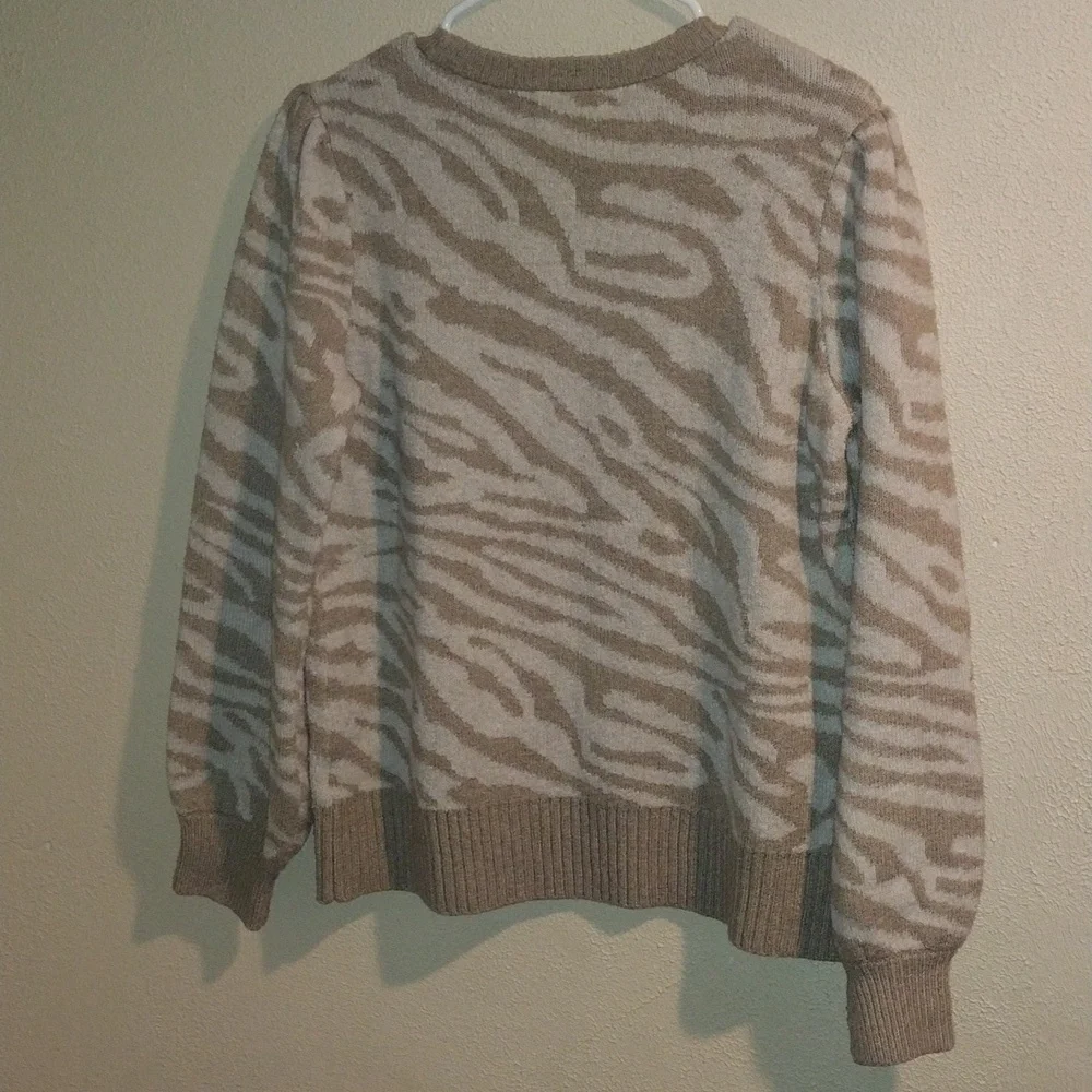 Tan and Cream Zebra Print Anthropologie Sweater S